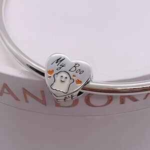 MY BOO GHOST PANDORA Heart HALLOWEEN Silver S925 Ale Charm